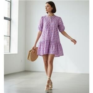 Entro NWT Purple Cotton Babydoll Mini Dress with Puff Sleeves Sz L